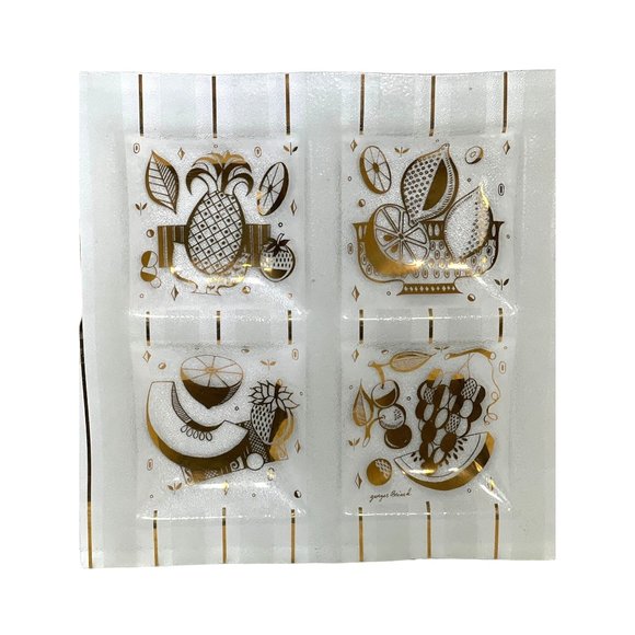 Georges Briard Platter Divided Fruit 15" Square Gold Textured MCM Vtg Serving - Picture 3 of 12